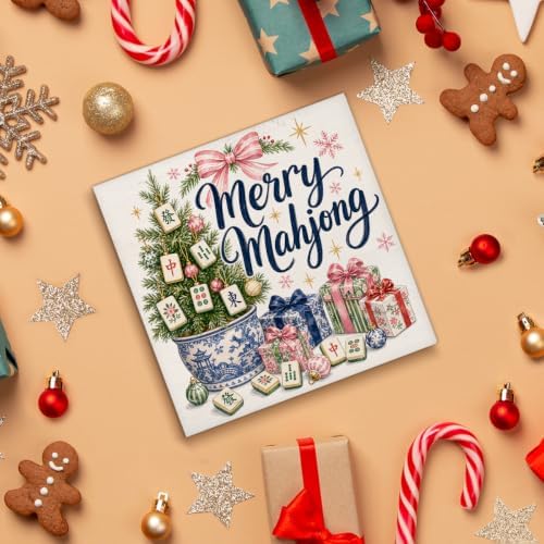 Christmas Mahjong Decor, Chinoiserie Christmas Tree Wooden Sign Decorations, alternate view 4