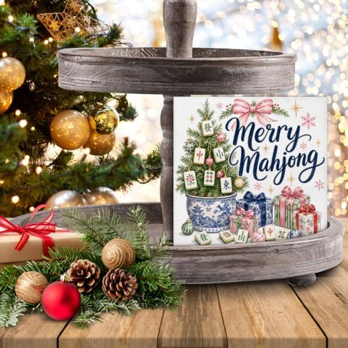 Christmas Mahjong Decor, Chinoiserie Christmas Tree Wooden Sign Decorations, alternate view 7