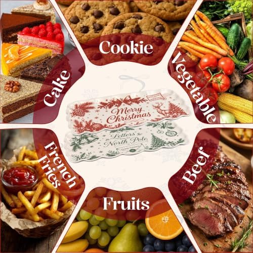 Christmas Melamine Serving Trays Set of 2, 15.5x8 in Scalloped Platters in North Pole Red & Green, alternate view 4