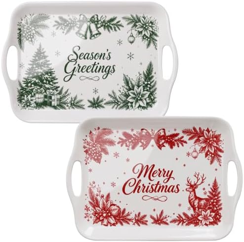 Christmas Melamine Serving Trays with Handles, 16 x 11.4 in, Set of 2 in Christmas Eve & Morning