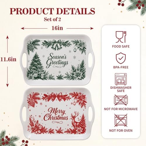 Christmas Melamine Serving Trays with Handles, 16 x 11.4 in, Set of 2 in Christmas Eve & Morning, alternate view 3