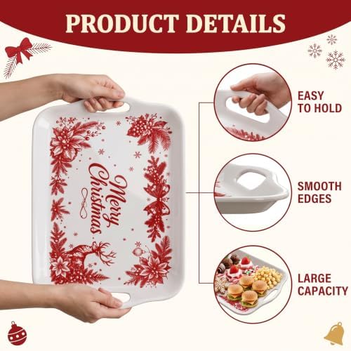 Christmas Melamine Serving Trays with Handles, 16 x 11.4 in, Set of 2 in Christmas Eve & Morning, alternate view 4