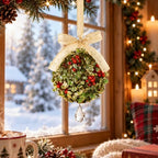 Christmas Mistletoe Decoration Artificial Mistletoe Hanging Crystal Ornament Kissing Ball with Berry Bow for, alternate view