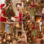 Christmas Mistletoe Decoration Artificial Mistletoe Hanging Crystal Ornament Kissing Ball with Berry Bow for, alternate view