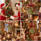 Christmas Mistletoe Decoration Artificial Mistletoe Hanging Crystal Ornament Kissing Ball with Berry Bow for, alternate view