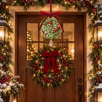Christmas Mistletoe Decoration Artificial Mistletoe Hanging Crystal Ornament Kissing Ball with Berry Bow for, alternate view