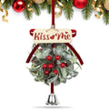 Christmas Mistletoe Decoration Artificial Mistletoe Hanging Ornament Kissing Ball with Berry Bow Silver Bell