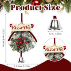 Christmas Mistletoe Decoration Artificial Mistletoe Hanging Ornament Kissing Ball with Berry Bow Silver Bell, alternate view