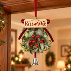 Christmas Mistletoe Decoration Artificial Mistletoe Hanging Ornament Kissing Ball with Berry Bow Silver Bell, alternate view