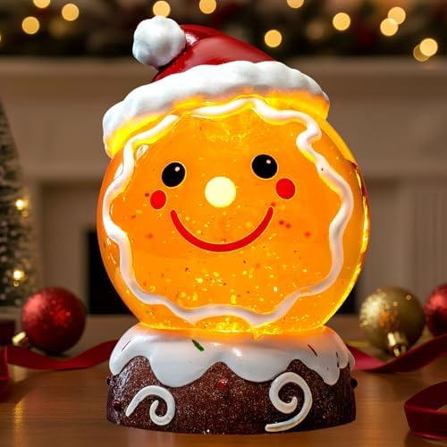 Christmas Music Snowglobe Water Lantern Gingerbread Man Smiling Wind Lantern with Christmas Hat Decoration Table