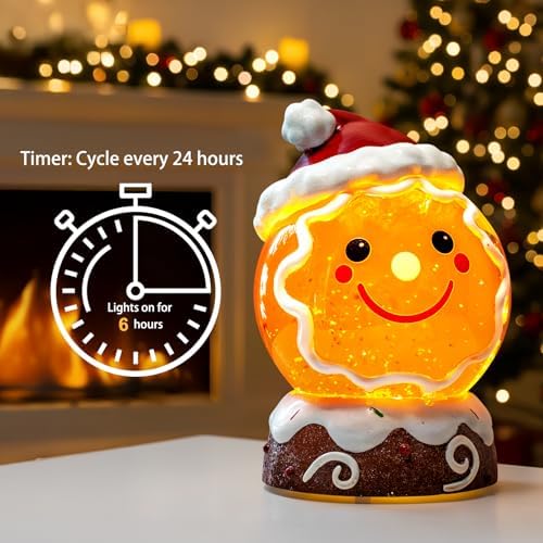 Christmas Music Snowglobe Water Lantern Gingerbread Man Smiling Wind Lantern with Christmas Hat Decoration Table, alternate