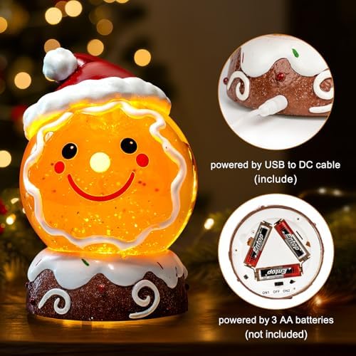 Christmas Music Snowglobe Water Lantern Gingerbread Man Smiling Wind Lantern with Christmas Hat Decoration Table, alternate