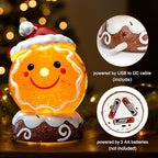 Christmas Music Snowglobe Water Lantern Gingerbread Man Smiling Wind Lantern with Christmas Hat Decoration Table, alternate