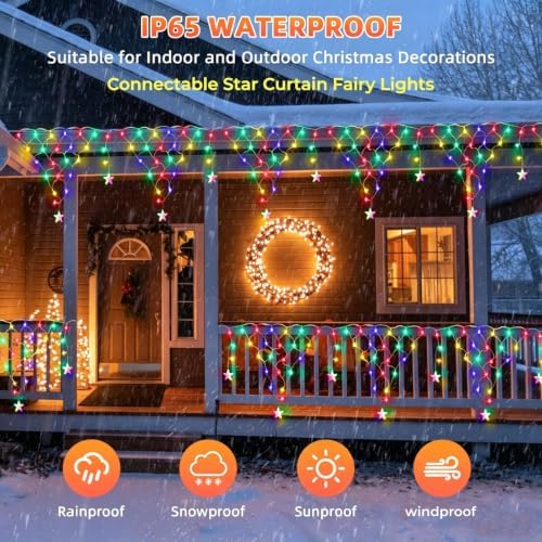 Christmas Net Lights, 13.8 ft 218 LED Outdoor Christmas Decorations Star Curtain Fairy Lights with 11 Drops, alternate view 2