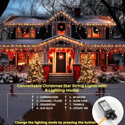 Christmas Net Lights, 13.8 ft 218 LED Outdoor Christmas Decorations Star Curtain Fairy Lights with 11 Drops, alternate view 5