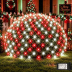 Christmas Net Lights Red & White, 14.8ft x 5ft 300LED Mesh Lights Outdoor Green Wire 8 Modes Timer, Waterproof