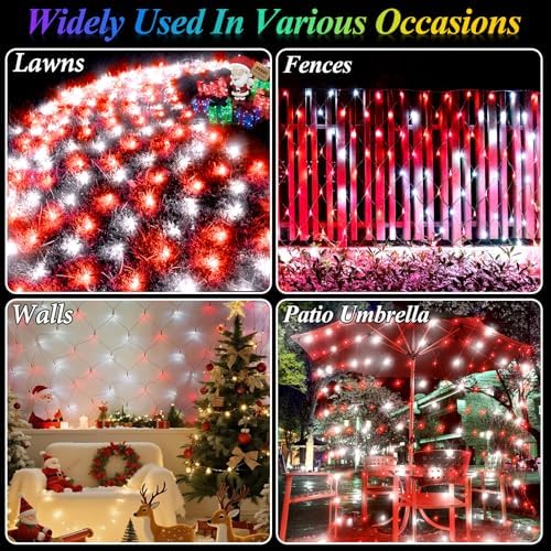 Christmas Net Lights Red & White, 14.8ft x 5ft 300LED Mesh Lights Outdoor Green Wire 8 Modes Timer, Waterproof, alternate