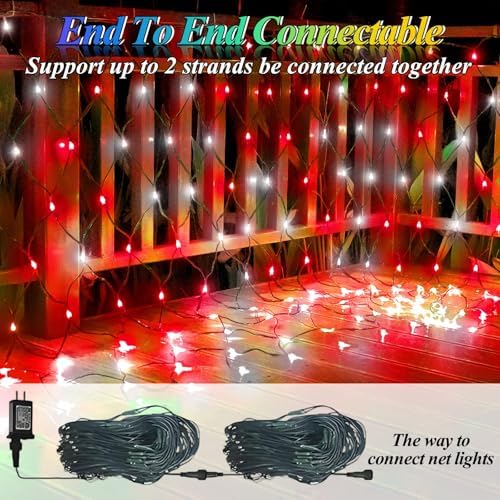 Christmas Net Lights Red & White, 14.8ft x 5ft 300LED Mesh Lights Outdoor Green Wire 8 Modes Timer, Waterproof, alternate