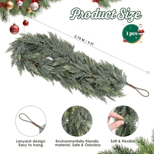 Christmas Norfolk Pine Garland: 9 FT Artificial Cedar Garland in Cedar Garland 9 Ft, alternate view 2