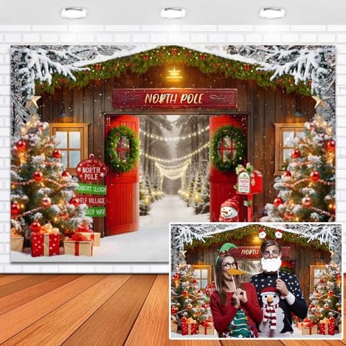 Christmas North Pole Barn Door Backdrop for Photography 10x8ft in 10x8ft