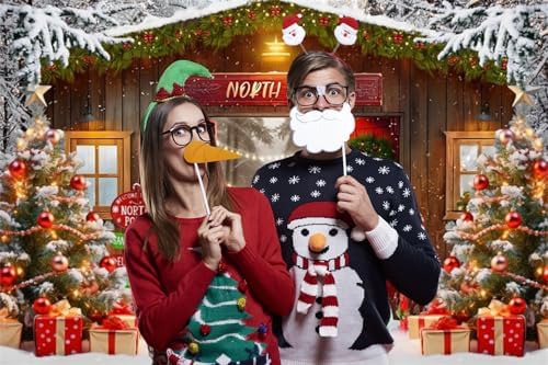 Christmas North Pole Barn Door Backdrop for Photography 10x8ft in 10x8ft, alternate view 2
