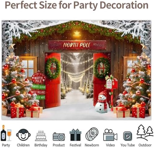 Christmas North Pole Barn Door Backdrop for Photography 10x8ft in 10x8ft, alternate view 4