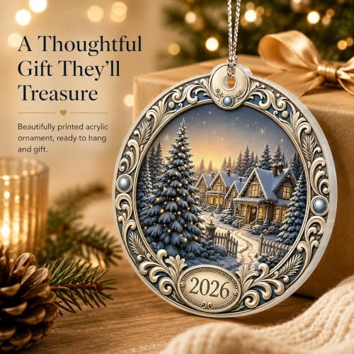 Christmas Ornament 2026, Winter Village Christmas Tree Ornament, Snowy Cabin Holiday Keepsake, Acrylic Christmas, alternate