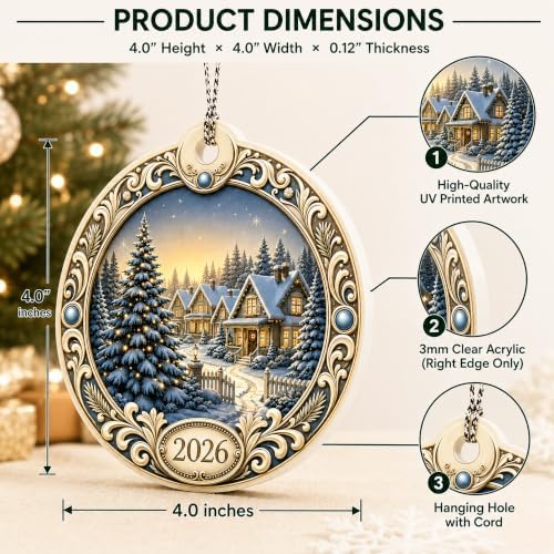 Christmas Ornament 2026, Winter Village Christmas Tree Ornament, Snowy Cabin Holiday Keepsake, Acrylic Christmas, alternate