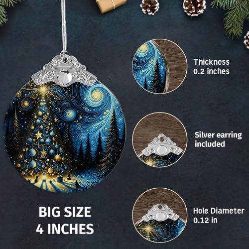 Christmas Ornament, Starry Night Holiday Ornament 2026, Blue & White Winter Tree Ornament, Unique Keepsake Xmas, alternate