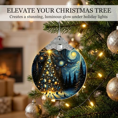 Christmas Ornament, Starry Night Holiday Ornament 2026, Blue & White Winter Tree Ornament, Unique Keepsake Xmas, alternate