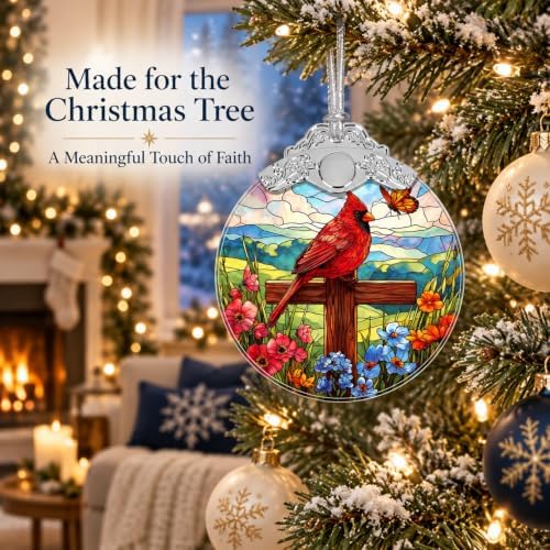 Christmas Ornaments 2026, Cardinal on Cross Religious Christmas Ornament, alternate view 5