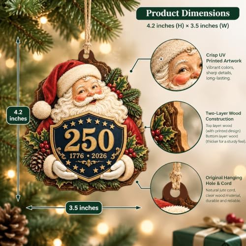 Christmas Ornaments, 250 Anniversary USA Merchandise, Christmas Ornament 2026 in Santa250, alternate view 4