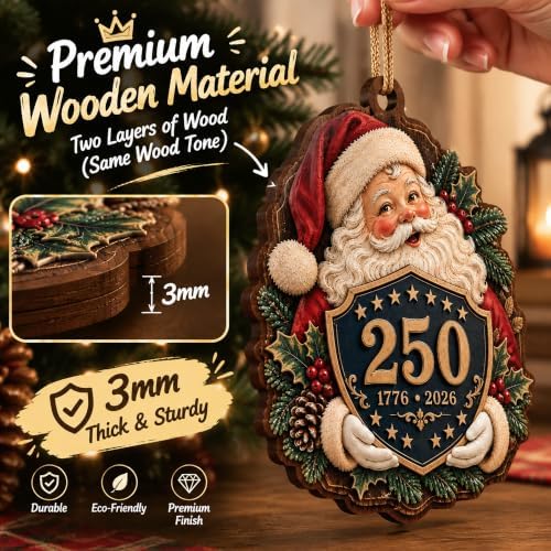 Christmas Ornaments, 250 Anniversary USA Merchandise, Christmas Ornament 2026 in Santa250, alternate view 7