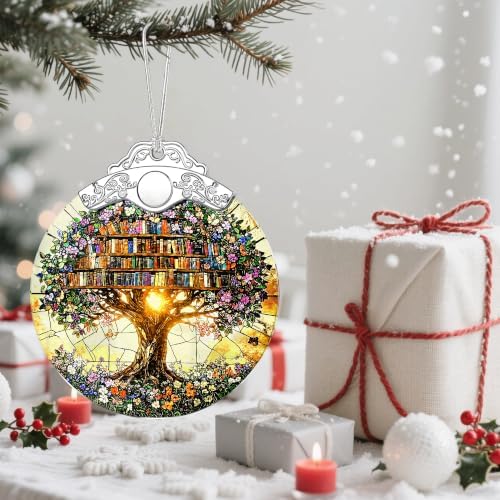 Christmas Ornaments, Book Ornament, Stained Glass Tree Ornaments, Book Lover Gift, Librarian Gifts, Ornament, alternate view