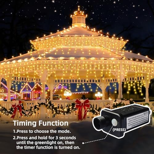 Christmas Outdoor Icicle Lights - 200 LED 21+16 FT 8 Modes Curtain Fairy String Light Plug in, Waterproof for, alternate view