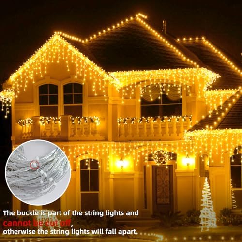 Christmas Outdoor Icicle Lights - 200 LED 21+16 FT 8 Modes Curtain Fairy String Light Plug in, Waterproof for, alternate view