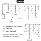Christmas Outdoor Icicle Lights - 200 LED 21+16 FT 8 Modes Curtain Fairy String Light Plug in, Waterproof for, alternate view