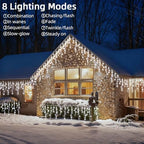 Christmas Outdoor Icicle Lights - 200 LED 21+16 FT 8 Modes Curtain Fairy String Light Plug in, Waterproof for, alternate view