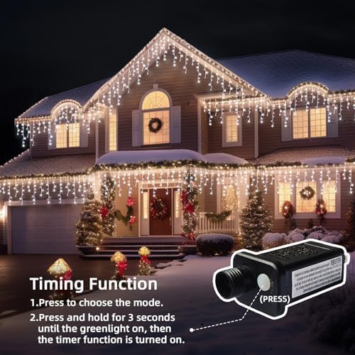 Christmas Outdoor Icicle Lights - 200 LED 21+16 FT 8 Modes Curtain Fairy String Light Plug in, Waterproof for, alternate view