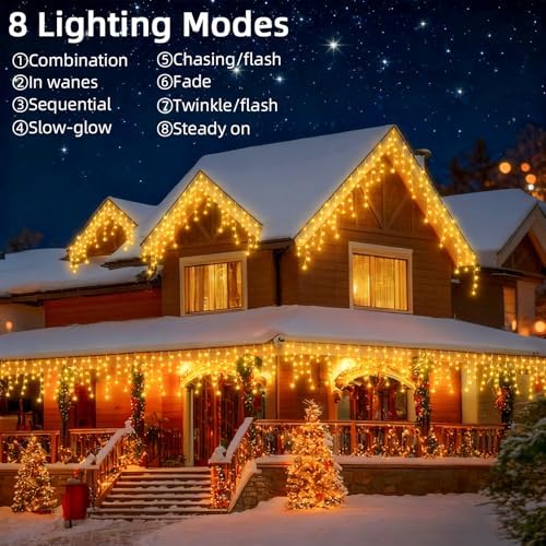 Christmas Outdoor Icicle Lights - 480 LED 66+33 FT 8 Modes Curtain Fairy String Light Plug in, Waterproof for, alternate view