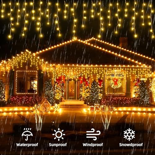 Christmas Outdoor Icicle Lights - 480 LED 66+33 FT 8 Modes Curtain Fairy String Light Plug in, Waterproof for, alternate view