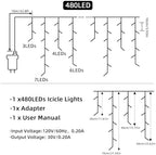 Christmas Outdoor Icicle Lights - 480 LED 66+33 FT 8 Modes Curtain Fairy String Light Plug in, Waterproof for, alternate view