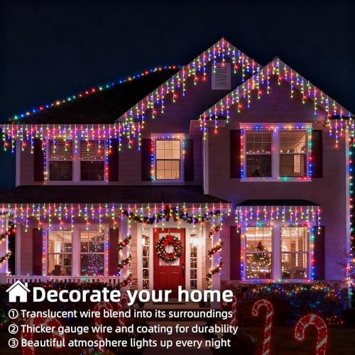 Christmas Outdoor Icicle Lights - 480 LED 66+33 FT 8 Modes Curtain Fairy String Light Plug in, Waterproof for, alternate view