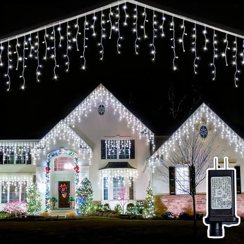 Christmas Outdoor Icicle Lights - 480 LED 66+33 FT 8 Modes Curtain Fairy String Light Plug in, Waterproof for