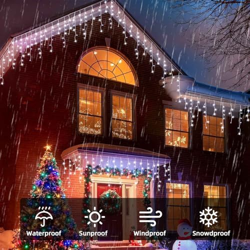 Christmas Outdoor Icicle Lights - 480 LED 66+33 FT 8 Modes Curtain Fairy String Light Plug in, Waterproof for, alternate view
