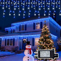 Christmas Outdoor Icicle Lights - 480 LED 66+33 FT 8 Modes Curtain Fairy String Light Plug in, Waterproof for