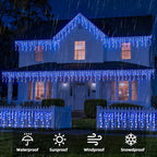 Christmas Outdoor Icicle Lights - 480 LED 66+33 FT 8 Modes Curtain Fairy String Light Plug in, Waterproof for, alternate view