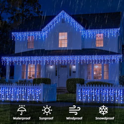 Christmas Outdoor Icicle Lights - 480 LED 66+33 FT 8 Modes Curtain Fairy String Light Plug in, Waterproof for, alternate view