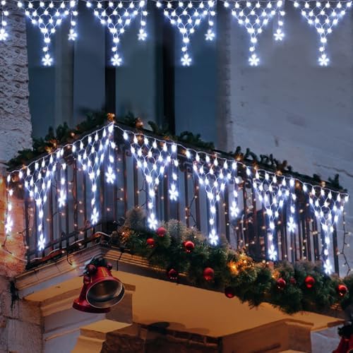 Christmas Outdoor String Lights Waterproof, 218 LED 13.8FT Star Curtain Fairy Lights with 11 Drops Connectable