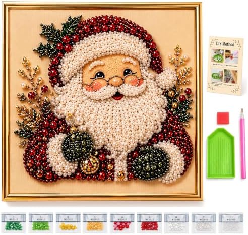 Christmas Pearl Diamond Art, 3D Pearl Beads Art Craft for Adults & Beginners, Santa Claus Gemstone Painting DIY